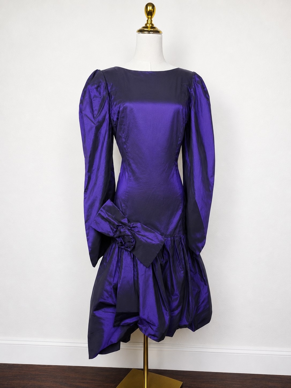 Vintage 1980s Handmade Purple Taffeta Bow Party Prom Dress M/L Whimsigoth Glam